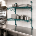 Thumbnail image #3 for Quantum WC34-CB1454P Wall-Mounted Cantilever Double-Shelf Wire Shelving Unit, 54 x 14 Inches, Green Epoxy Antimicrobial Finish