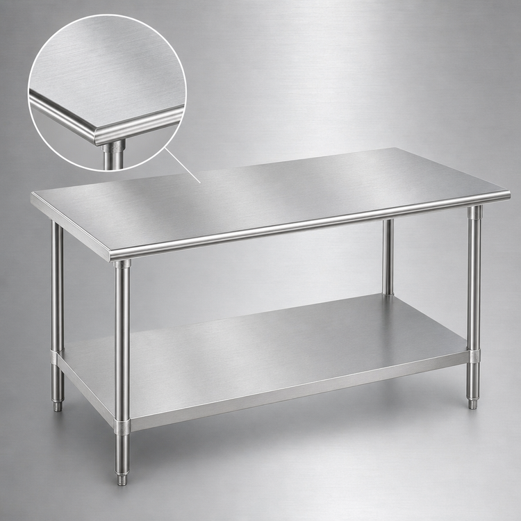 Product image #3 for Advance Tabco 144-Inch x 36-Inch 16-Gauge 430 Stainless Steel Flat Top Work Table with Adjustable Undershelf