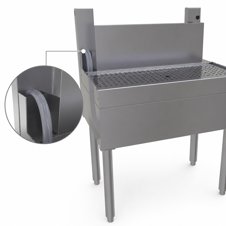 Product image #3 for 30-Inch Stainless Steel Underbar Beer Drainer with Tubing Chase and Lift-Out Perforated Insert
