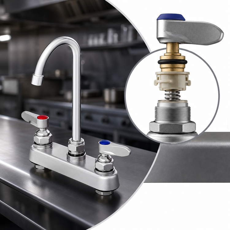 Product image #3 for T&S Brass Deck Mount Workboard/Bar Sink Faucet with 4-Inch Centers and 4-3/8-Inch Swivel Gooseneck, 2.2 GPM Aerator
