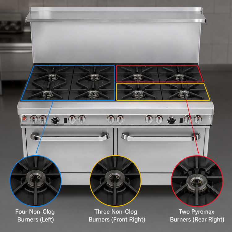 Product image #3 for Southbend Ultimate 60-Inch Gas Restaurant Range with 9 Open Burners, 2 Cabinets, and Hi-Shelf