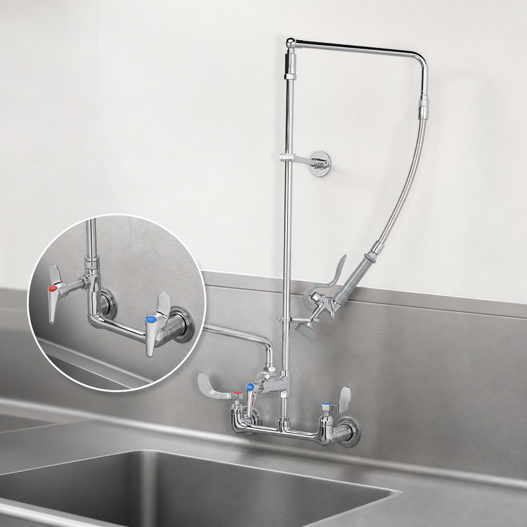 Product image #3 for T&S Brass B-2466 Wall-Mount Pre-Rinse Mixing Faucet with 12-Inch Swing Nozzle and 1.15 GPM Spray Valve