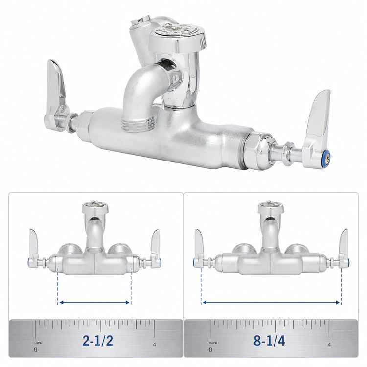 Product image #3 for T&S Brass Wall-Mount Mixing Service Sink Faucet with Vacuum Breaker Nozzle, Adjustable Inlets, Rough Chrome Finish, and Pail Hook