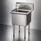 Thumbnail image #3 for Serv-Ware E1CWP1818-V 1-Compartment Economy Sink, 18 x 18 x 14-Inch Bowl, 304 Stainless Steel, No Drainboards
