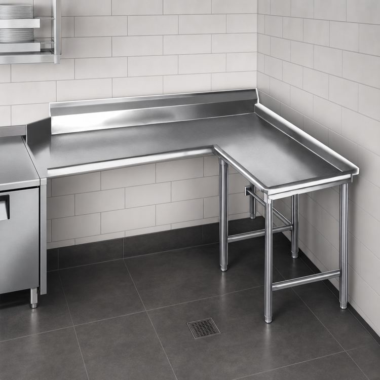 Product image #3 for Eagle Group Right-Hand Island Clean Dishtable, 60-Inch Machine-to-Corner and Corner-to-End, 16-Gauge 430 Stainless Steel