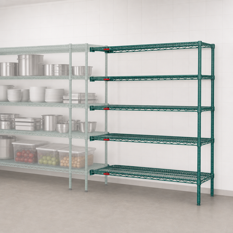 Product image #3 for Eagle Group Valu-Gard 5-Tier Add-On Wire Shelving Unit, 72 Inch W x 21 Inch D x 86 Inch H, Green Epoxy