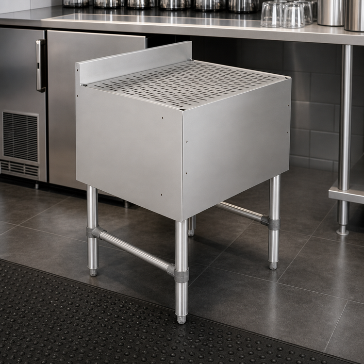 Product image #3 for John Boos Freestanding Open-Base Underbar Drainboard with Top Drain and Removable Perforated Insert, 24 x 21 x 32-1/2 Inches