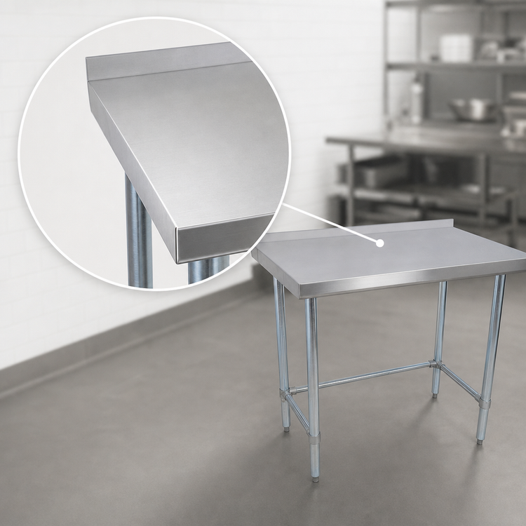 Product image #3 for BK Resources Open Base Stainless Steel Work Table with 1-1/2 Inch Rear Riser, 48 x 24 Inches
