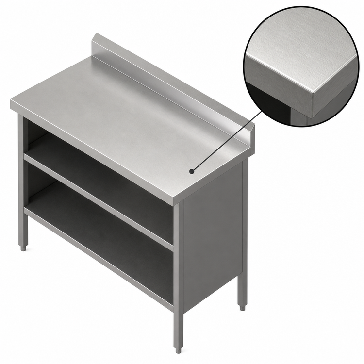 Product image #3 for John Boos Open-Front Enclosed Base Work Table with 16-Gauge 300 Series Stainless Steel Top and 5-Inch Rear Riser, 60 x 24 Inches