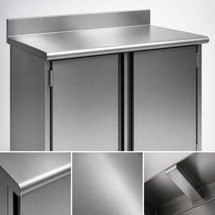 Product image #3 for Spec-Master Stainless Steel Enclosed Worktable with Hinged Doors, 120"W x 24"D, 4-1/2" Backsplash