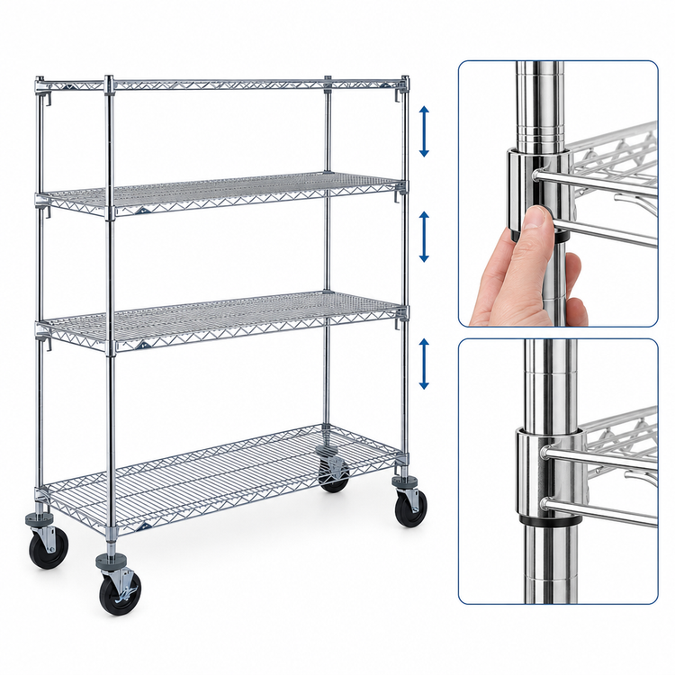 Product image #3 for Metro Super Erecta Super Adjustable Wire Stem Caster Cart, 4-Shelf, Chrome, 60 x 24 x 67-7/8 Inches, 600 lb Capacity