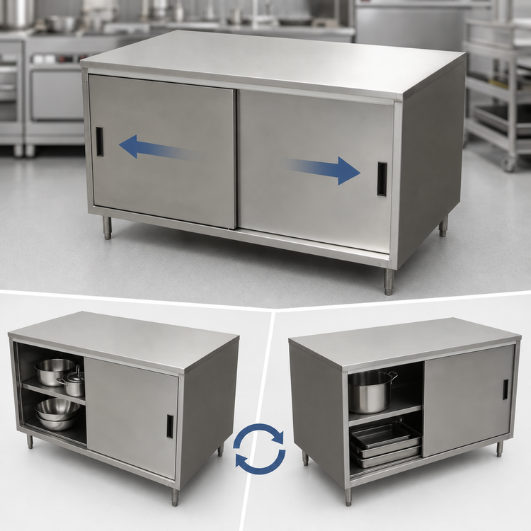 Product image #3 for BK Resources Dual Access Stainless Steel Chef Table with Cabinet Base, 48 x 24 Inches