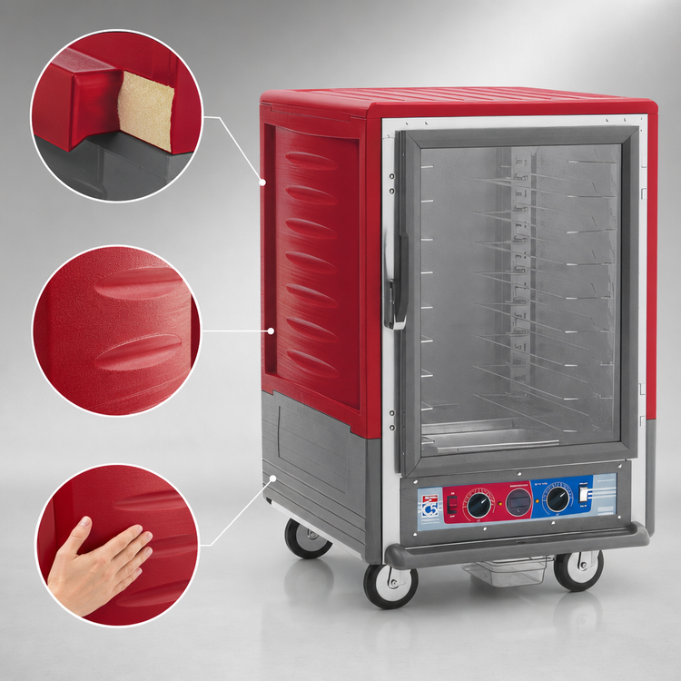 Product image #3 for Metro C5 3 Series Mobile Half-Height Combination Heated Holding and Proofing Cabinet with Clear Polycarbonate Door and Universal Wire Slides