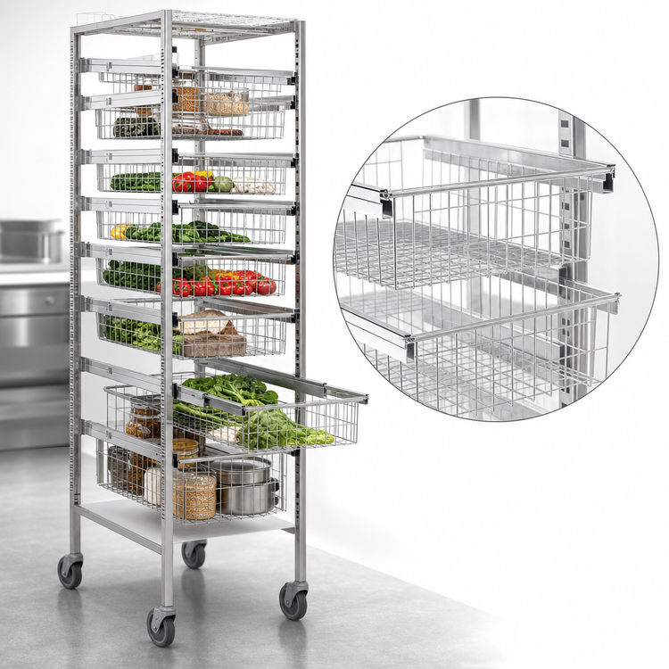 Product image #3 for Quantum Partition Store Starter Unit with Wire Baskets, Chrome Plated Finish, 19-1/2 x 24 x 75 Inches