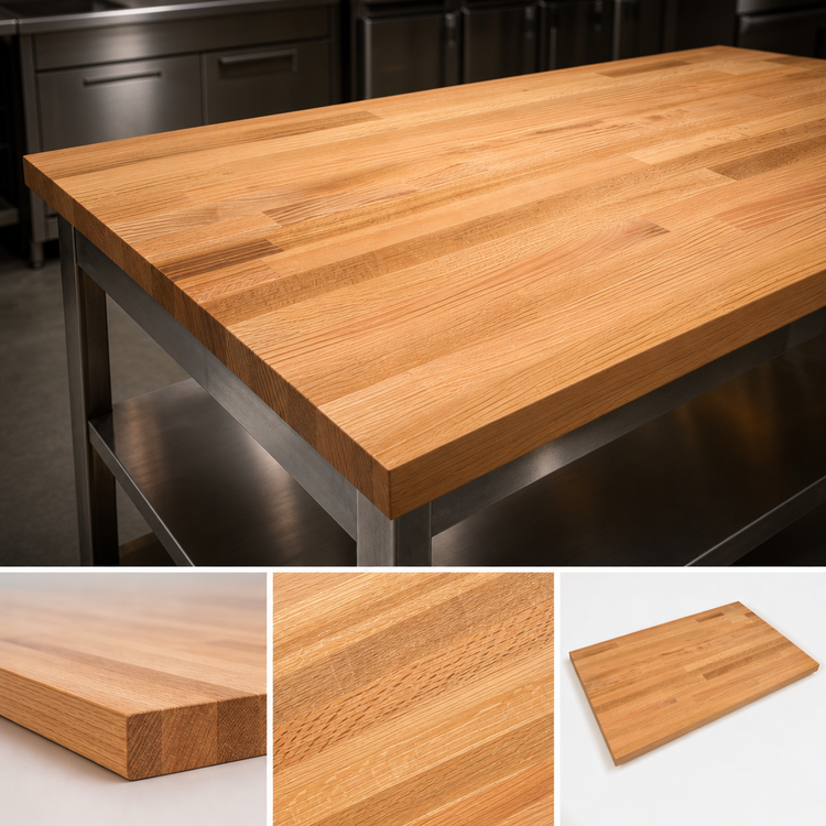 Product image #3 for John Boos Appalachian Red Oak Blended Rails Edge Grain Island Countertop, 132 x 42 x 1-1/2 Inch Thick, Varnique Finish