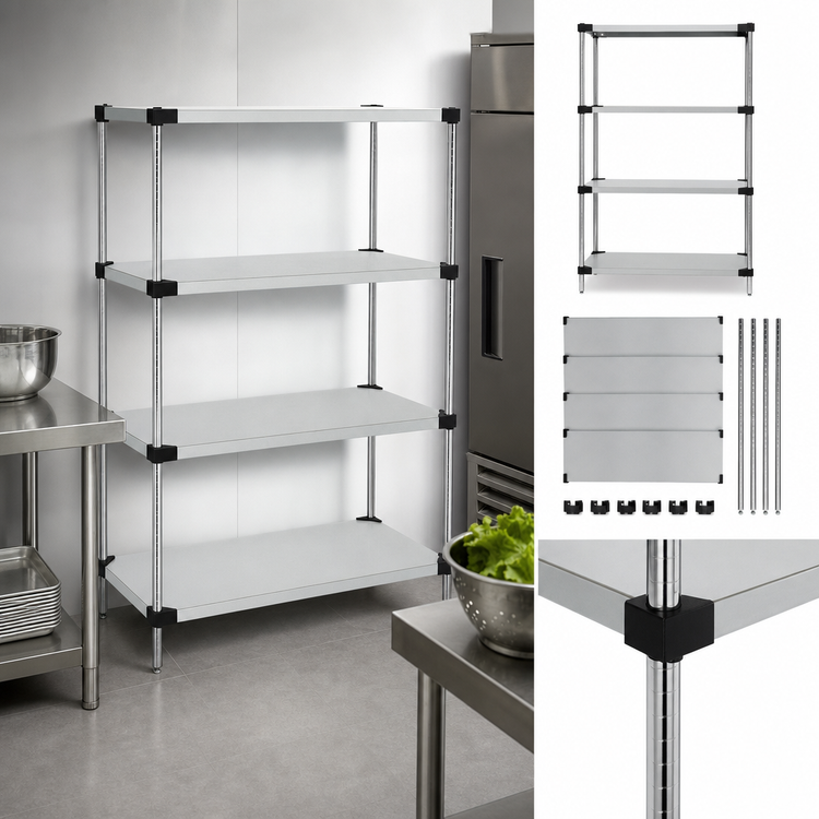 Product image #3 for Quantum 4-Shelf Solid Shelving Starter Kit, 54 x 18 x 63 Inch, 304 Stainless Steel