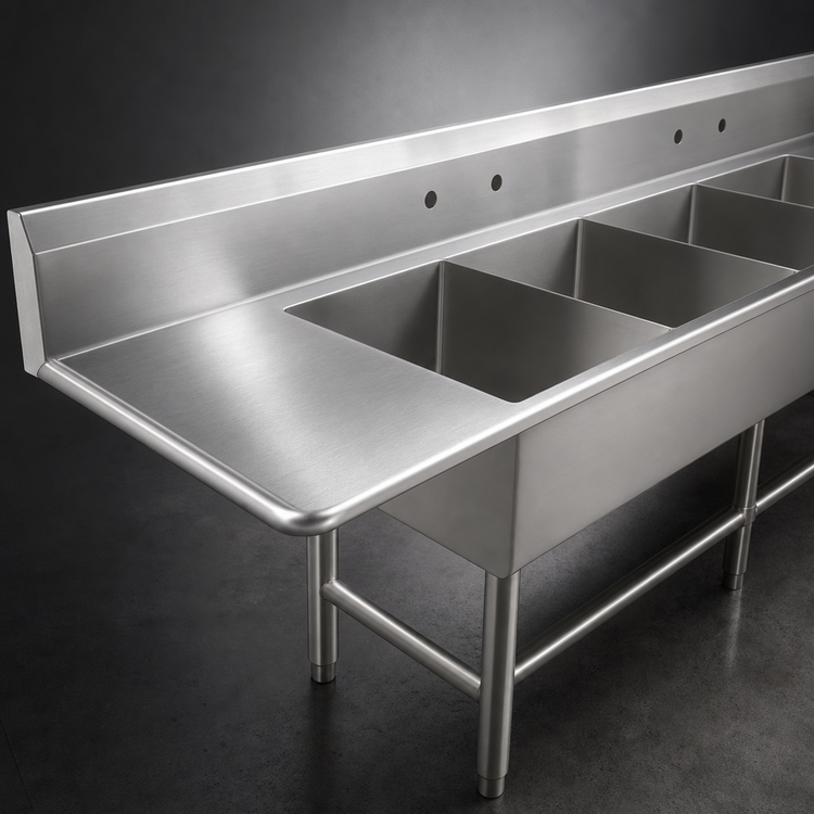 Product image #3 for John Boos Pro-Bowl 4-Compartment Stainless Steel Sink with Dual 30-Inch Drainboards, 30" x 24" x 14" Bowls
