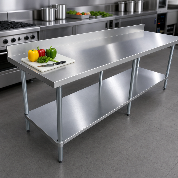 Product image #3 for Elite Series 84-Inch x 24-Inch Stainless Steel Work Table with 4-Inch Backsplash, Undershelf and 6 Legs