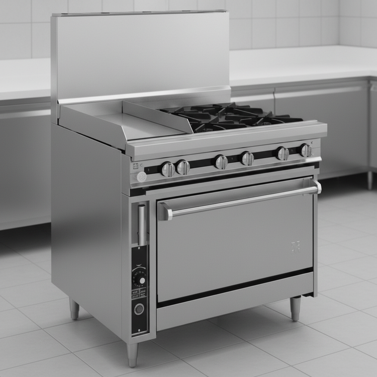 Product image #2 for Titan JTRH-24IP-2-36C 36-Inch Gas Heavy Duty Range with 2 Open Burners, 24-Inch Plancha, and Convection Oven