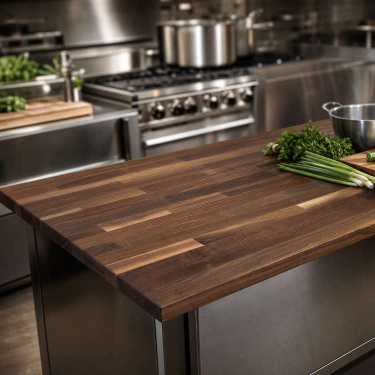 Product image #3 for Boos Block American Black Walnut Blended Edge-Grain Kitchen Countertop, 72 Inches W x 42 Inches D x 1-1/2 Inches Thick, Flat No Backsplash