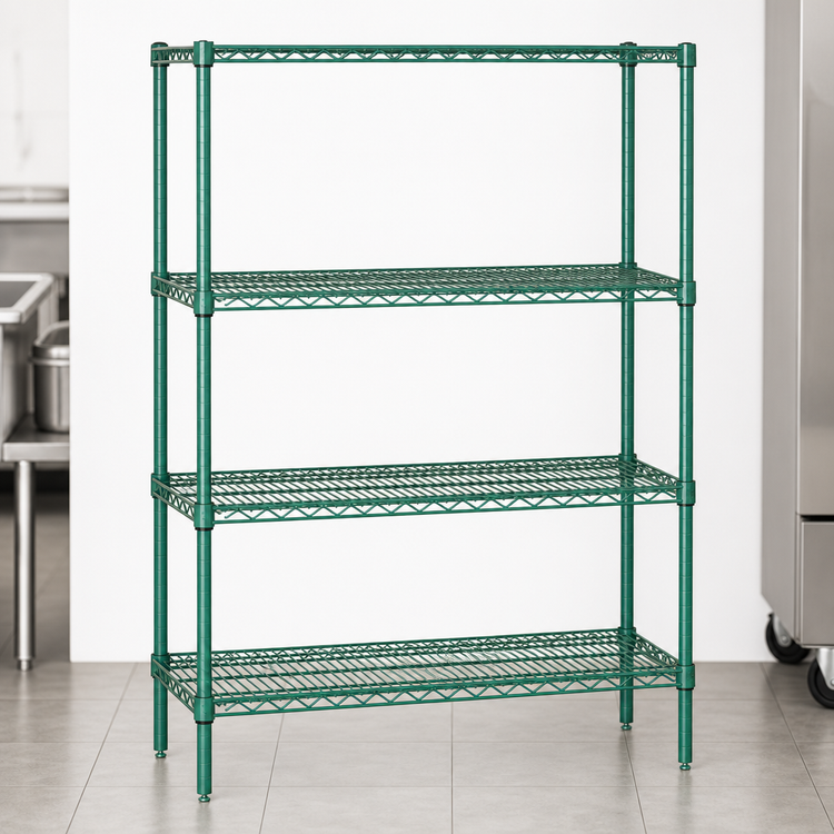Product image #3 for Quantum 72" x 30" x 74" Wire Shelving Starter Kit with 4 Shelves, Green Epoxy Finish