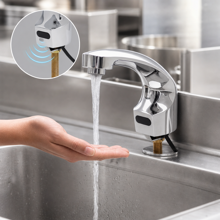 Product image #3 for T&S Brass ChekPoint Touchless Electronic Deck-Mount Faucet, Single-Hole, 0.5 GPM, Thermostatic Mixing Valve