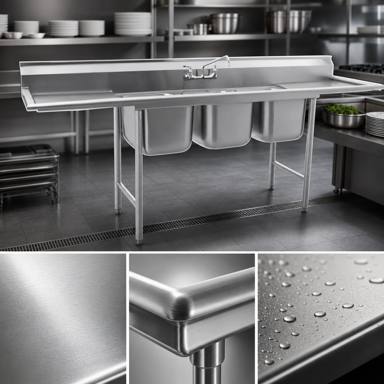 Product image #3 for Eagle Group 314-24-3-24 Three Compartment Stainless Steel Sink with Left & Right Drainboards