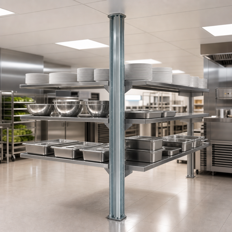Product image #3 for Eagle Back-To-Back Stainless Steel NSF Floor-To-Ceiling Cantilever Shelving Upright, 120 Inches