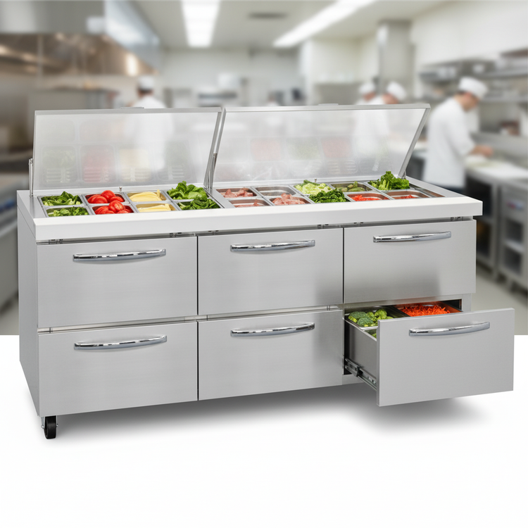 Product image #2 for Continental Refrigerator Mighty Top SW72N27M-D 72 Inch Three-Section Refrigerated Sandwich Unit with Drawers