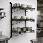 Thumbnail image #3 for Quantum WC54-CB1872BK Wall-Mounted Cantilever 3-Shelf Wire Shelving Starter Unit, Black Epoxy Antimicrobial Finish