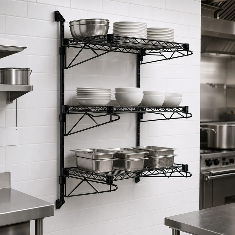 Product image #3 for Quantum Wall-Mounted Cantilever 3-Shelf Wire Shelving Starter Unit