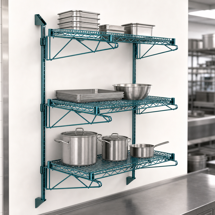 Product image #3 for Quantum Cantilever Wall-Mounted Shelving Starter Unit with 3 Wire Shelves and 54-Inch Posts
