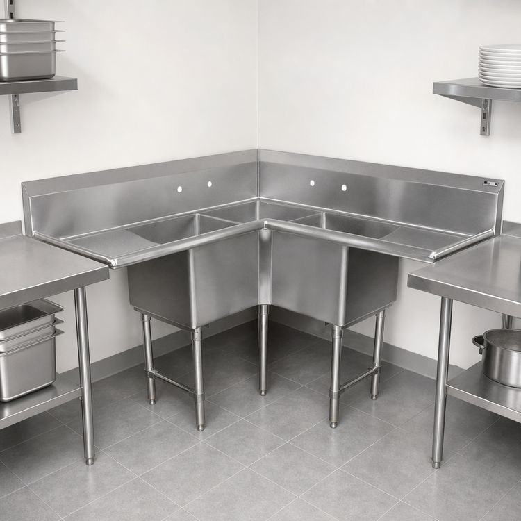 Product image #3 for John Boos Pro-Bowl 3-Compartment Corner Sink with Dual 18-Inch Drainboards