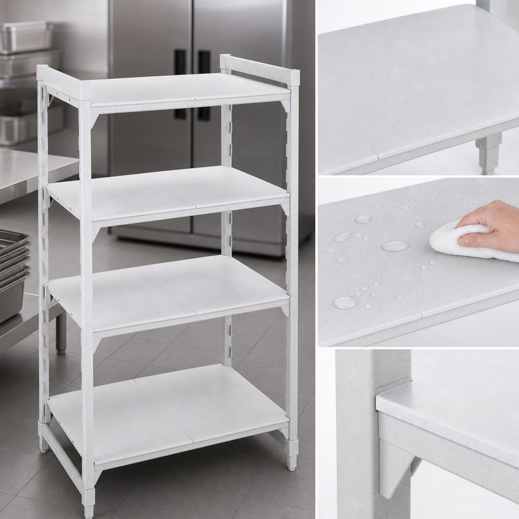 Product image #4 for Cambro Camshelving Premium 4-Tier Solid Stationary Starter Shelving Unit, 21 x 72 x 64 Inches, Speckled Gray
