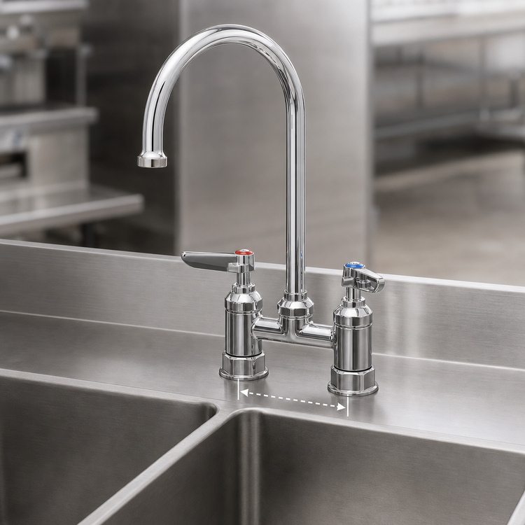Product image #3 for Low-Lead Deck-Mount Manual Mixing Faucet with 4-Inch Centers and 5-3/4-Inch Swivel Gooseneck Spout