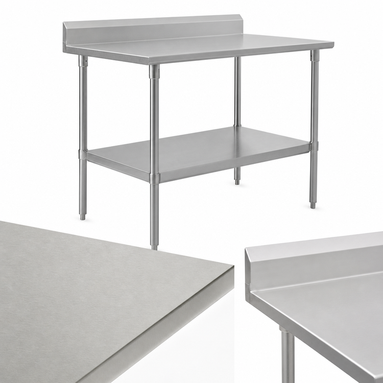 Product image #3 for John Boos Stallion 48 x 36 Inch 16-Gauge Stainless Steel Top Work Table with 5-Inch Backsplash and Galvanized Undershelf