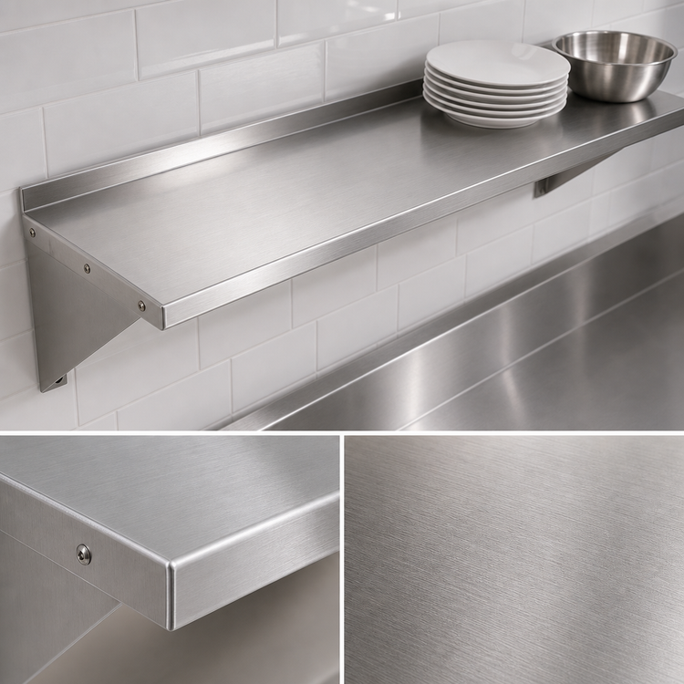 Product image #3 for John Boos Stallion 36 x 12 Inch Wall-Mounted Stainless Steel Shelf with Safety Edge