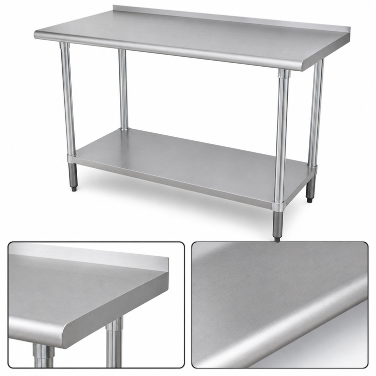 Product image #3 for Advance Tabco 84 Inch x 24 Inch 16-Gauge 430 Stainless Steel Work Table with 1-1/2 Inch Rear Up-Turn and Adjustable Undershelf