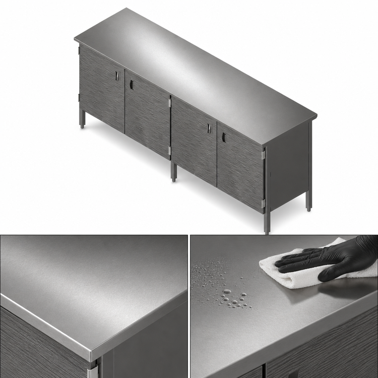 Product image #3 for John Boos Enclosed Base Stainless Steel Work Table with Hinged Doors, 108 x 24 Inches