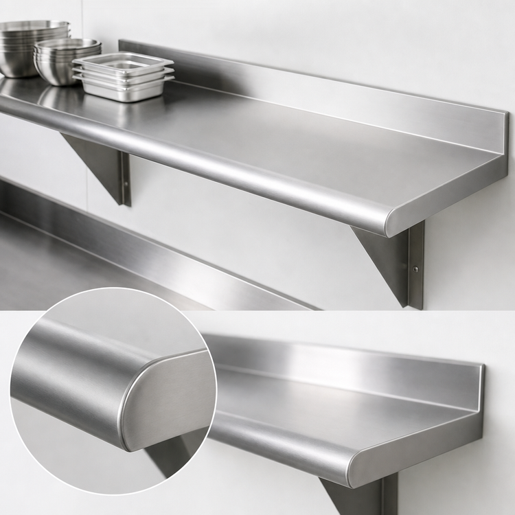 Product image #3 for Advance Tabco 120 Inch x 15 Inch Wall-Mounted Stainless Steel Shelf, 18 Gauge 430 Satin Finish