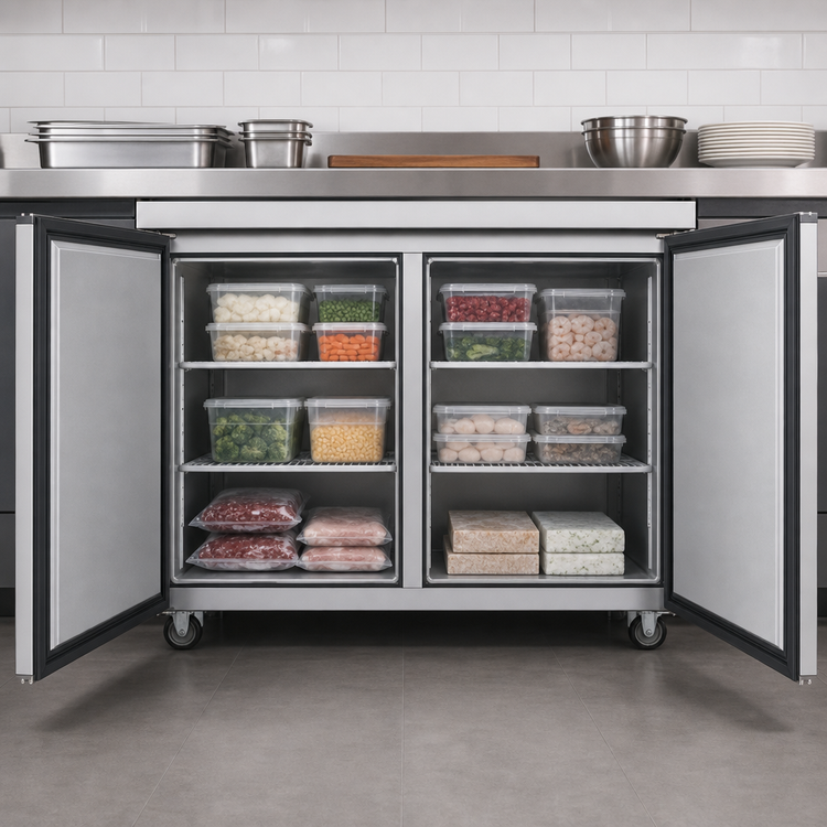 Product image #3 for Juneau 48-Inch 2-Section Undercounter Reach-In Freezer with Solid Doors, 6.7 Cu. Ft.