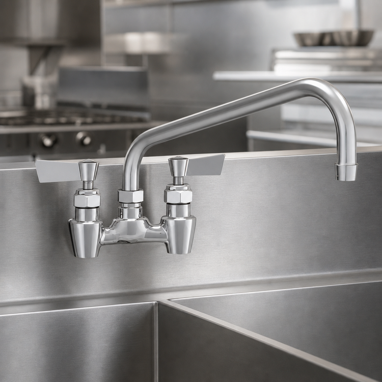 Product image #3 for Stainless Steel 4-Inch Center Backsplash Faucet with 6-Inch Swing Spout and Lever Handles