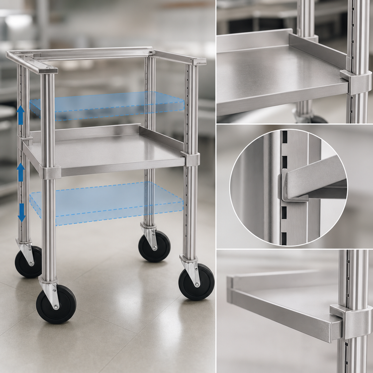 Product image #3 for 29 x 19 x 32-Inch Portable Stainless Steel Equipment Stand with Adjustable Shelf and Casters