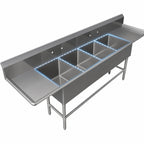 Thumbnail image #3 for John Boos Pro-Bowl 4PB204-2D18 4-Compartment Stainless Steel Sink, Dual 18" Drainboards, 20" x 20" x 14" Bowls, 10" Backsplash