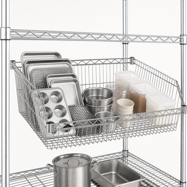 Product image #4 for Metro Super Erecta 48 x 24 Inch Hopper-Style Chrome Plated Basket Shelf