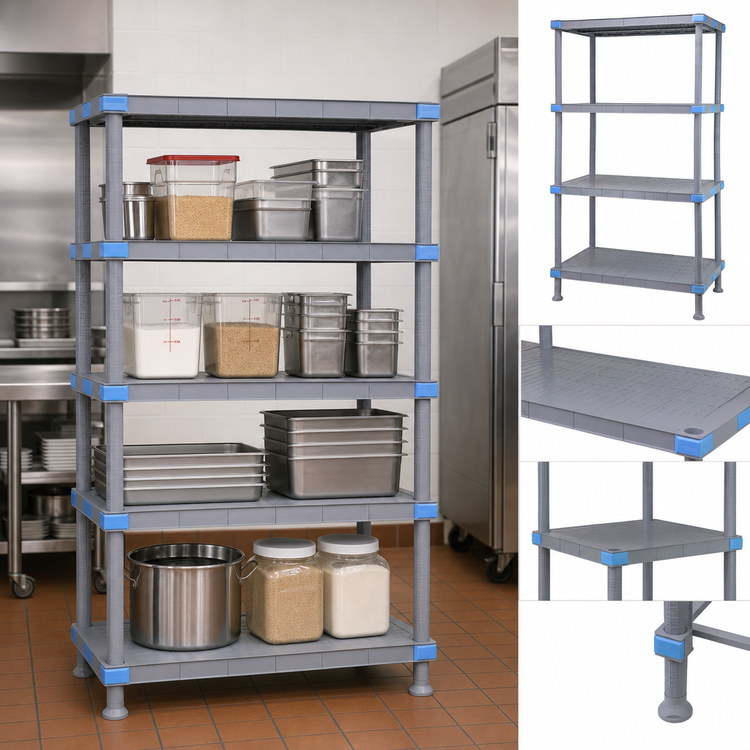 Product image #3 for Quantum Millenia 4-Shelf Polymer Shelving Unit with Dunnage Stand, 72 in. W x 21 in. D x 50 in. H