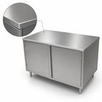 Thumbnail image #3 for BK Resources CST-3660HL 60" x 36" Stainless Steel Chef Table with Locking Hinged-Door Cabinet Base, 14-Gauge Top