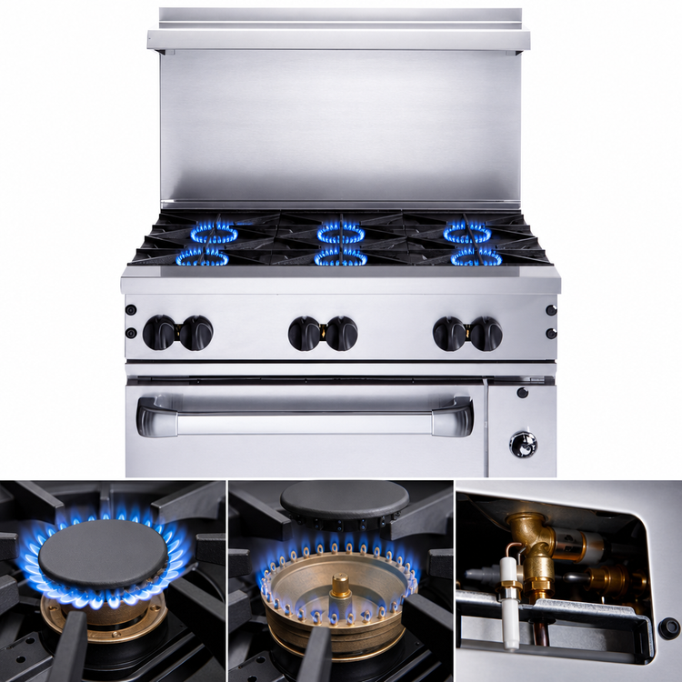 Product image #4 for Vulcan Endurance 36-Inch Natural Gas Restaurant Range with 6 Open Burners, Convection Oven, and High Shelf