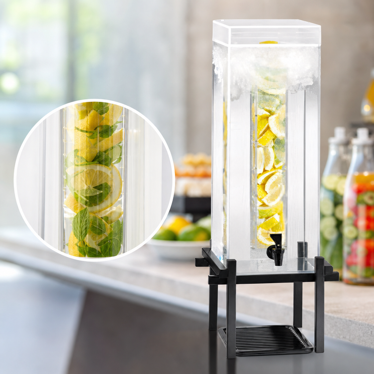 Product image #3 for One by One 5 Gallon Acrylic Infusion Beverage Dispenser with Drip Tray and Black Metal Base