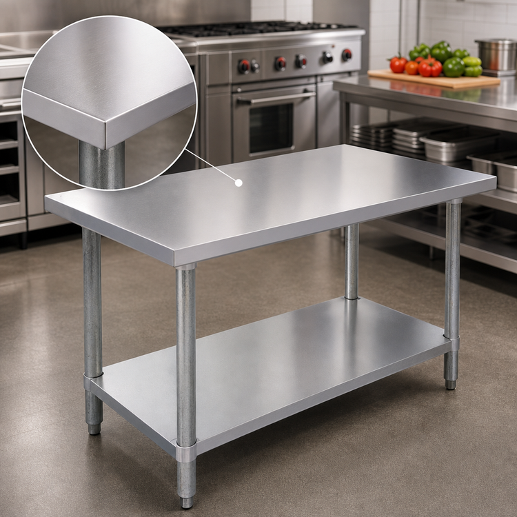 Product image #3 for Omcan 30" x 24" 18-Gauge 430 Stainless Steel Work Table with Galvanized Undershelf